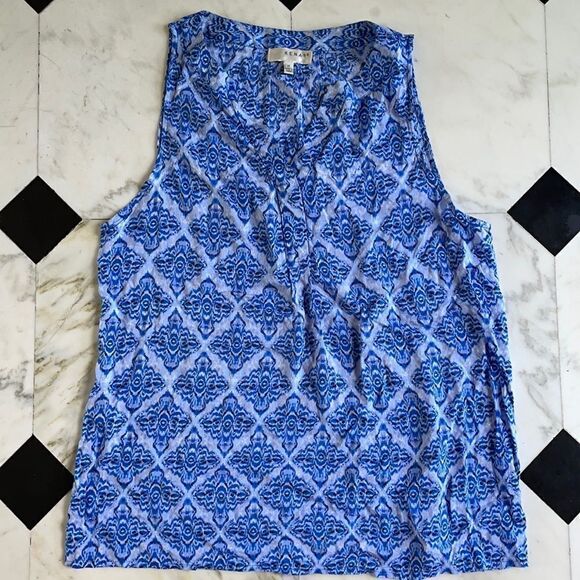 Kenar Blue Patterned V-neck Tank Top - Picture 1 of 7